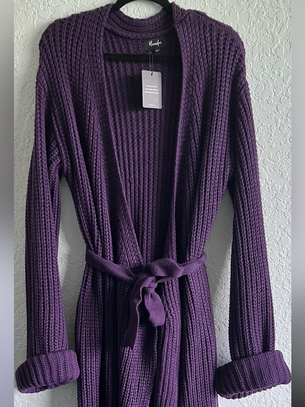 Hanifa Miya Eggplant Belted Cardigan Dress